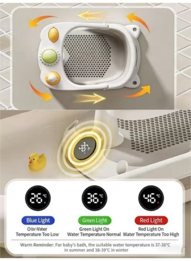 Adjustable Baby Bath Chair with Thermometer Safe Non-Slip Bath Stool for Infants & Toddlers, Learn-to-Sit Bath Seat with  Baby Shower Cap - Image 4